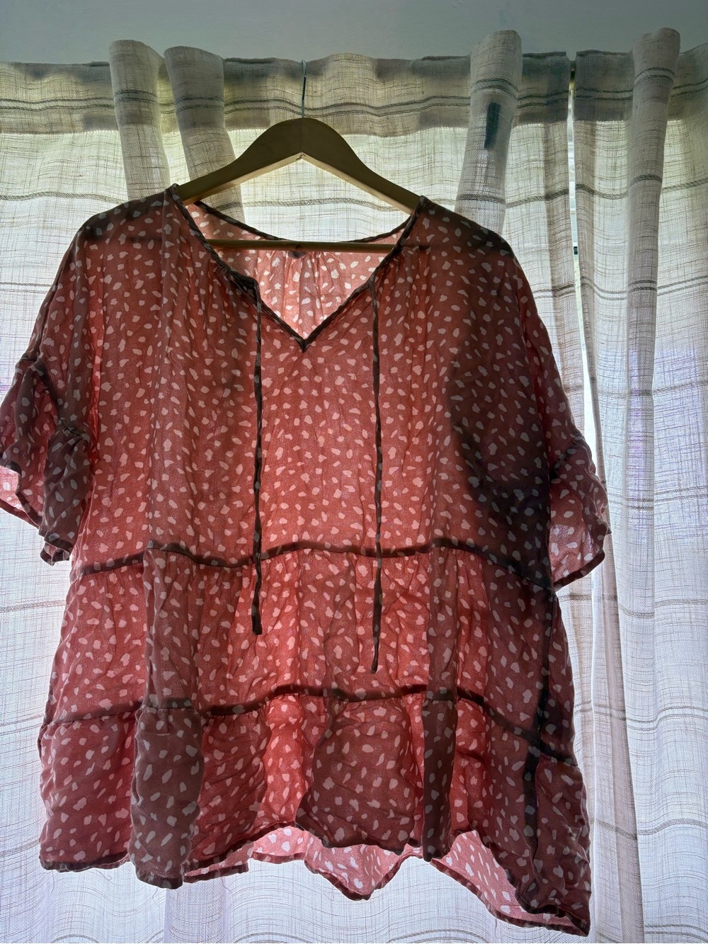 Tribal Coral Pink Tiered Peasant Tunic with Tie